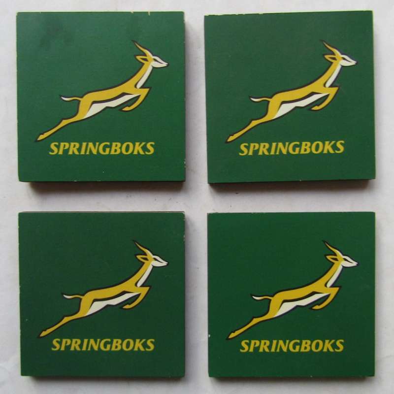 4 Springbok Rugby Wooden Coasters