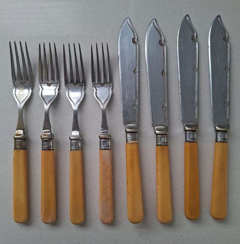 Vintage Bone Handle Fish Knives and Forks