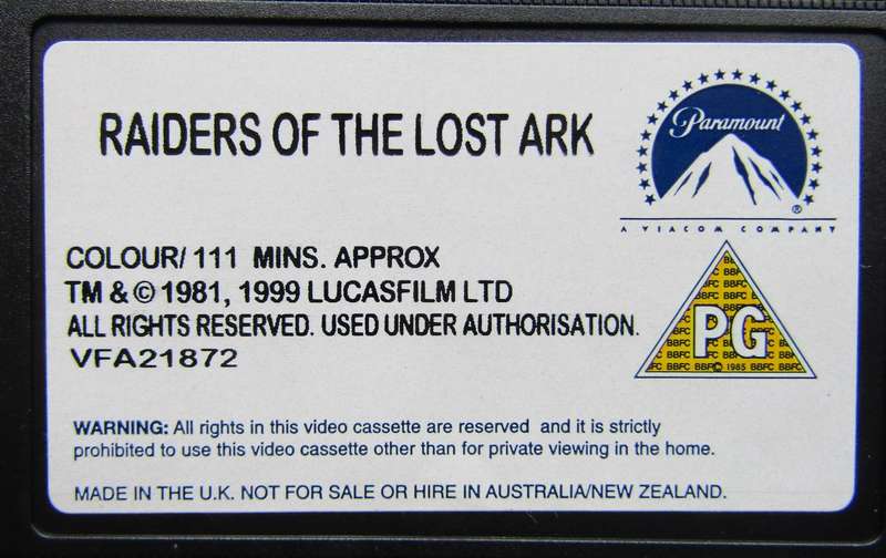 Indiana Jones and the Raiders of the Lost Ark - Movie VHS Tape (1999)
