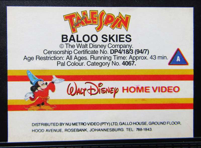 TaleSpin - Baloo Skies - Walt Disney VHS Tape (1994)