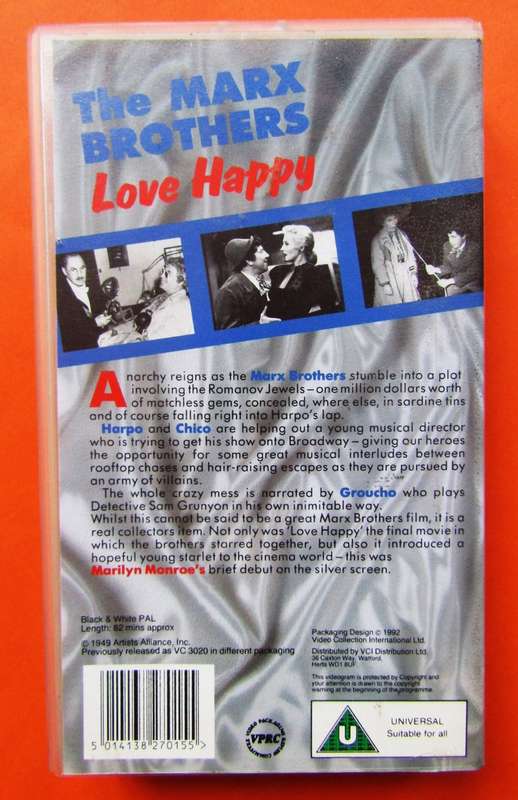 Love Happy - Marilyn Monroe - Movie VHS Tape (1992)