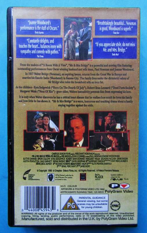Mr. & Mrs. Bridge - Paul Newman - Movie VHS Tape (1992)