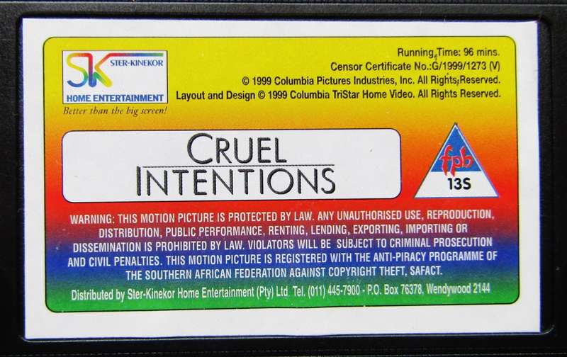 Cruel Intentions - Ryan Phillippe - Movie VHS Tape (1999)