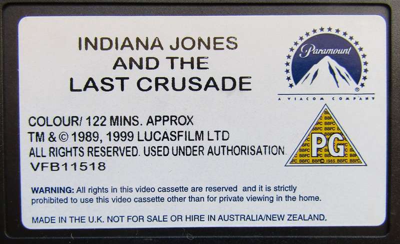 Indiana Jones and the Last Crusade - Movie VHS Tape (1999)
