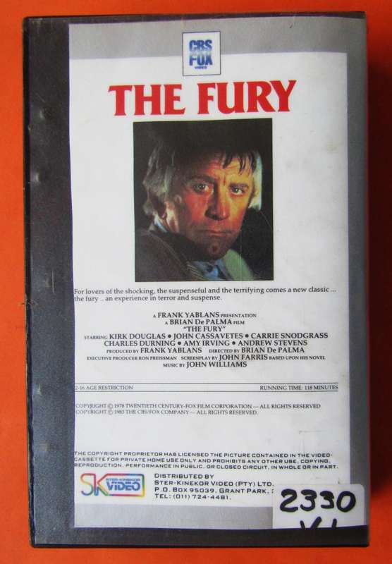 The Fury - Kirk Douglas - Horror Movie VHS Tape (1983)