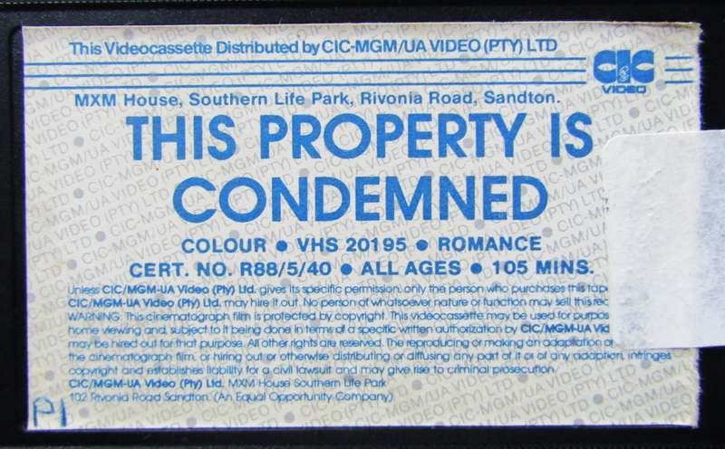 This Property Is Condemned - Movie VHS Tape (1988)