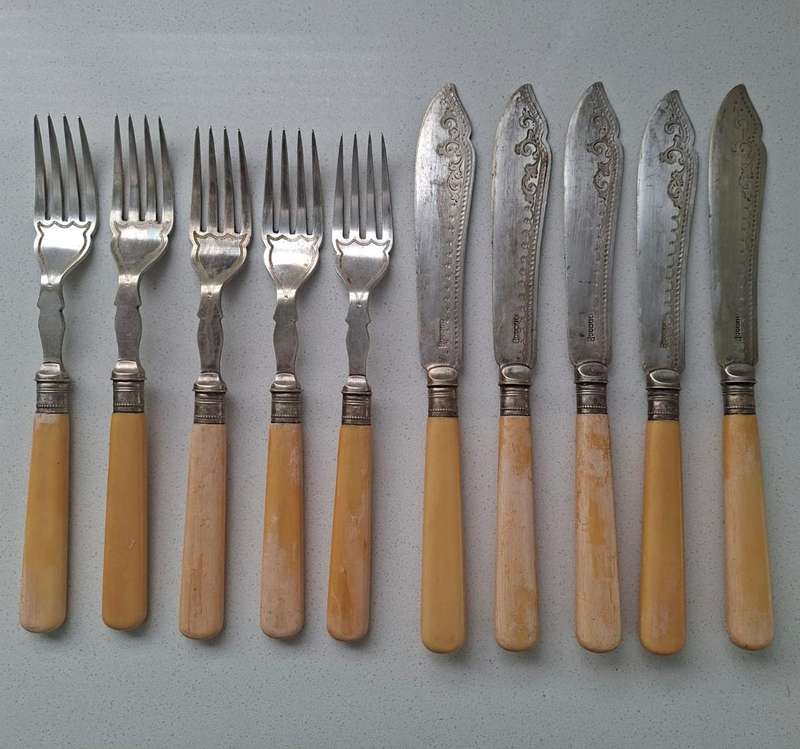 Vintage Bone Handle Fish Knives and Forks