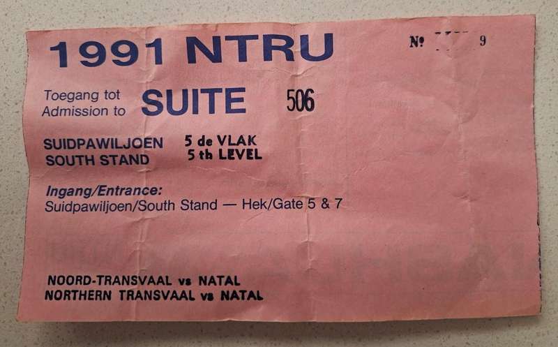 1991 Noord Transvaal vs Natal Rugby Ticket