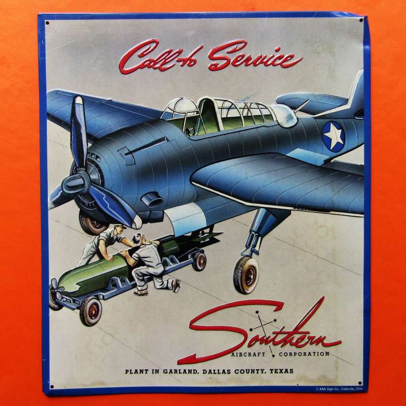 Old USA Southern Aircraft Corporation Metal Sign