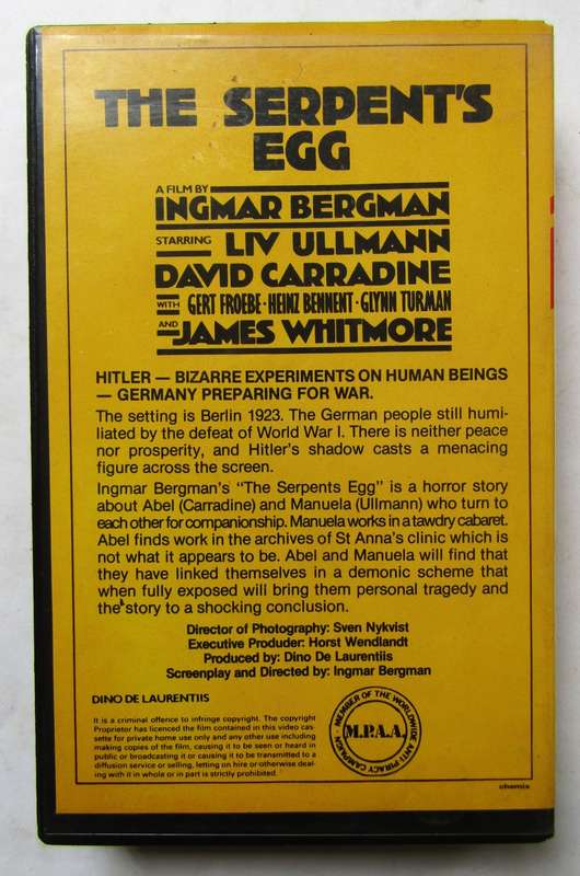 The Serpent's Egg - Movie VHS Tape (1980)