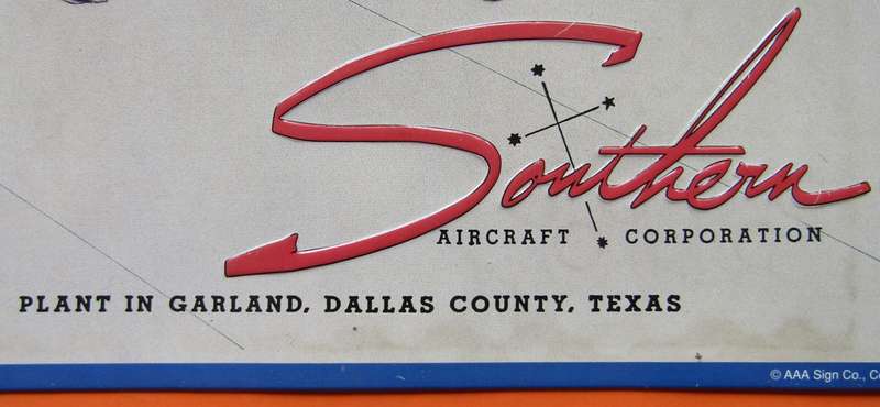 Old USA Southern Aircraft Corporation Metal Sign