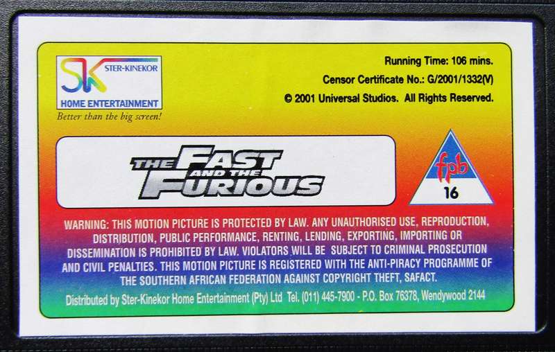 The Fast and the Furious - Movie VHS Tape (2001)
