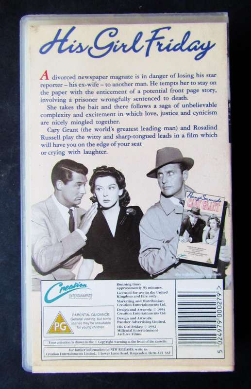 His Girl Friday - Movie VHS Tape (1994)