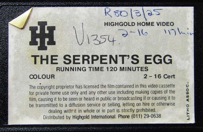 The Serpent's Egg - Movie VHS Tape (1980)