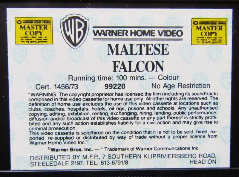 The Maltese Falcon - Humphrey Bogart - Movie VHS Tape
