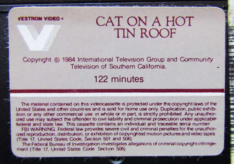 Cat on a Hot Tin Roof - Movie VHS Tape (1985)
