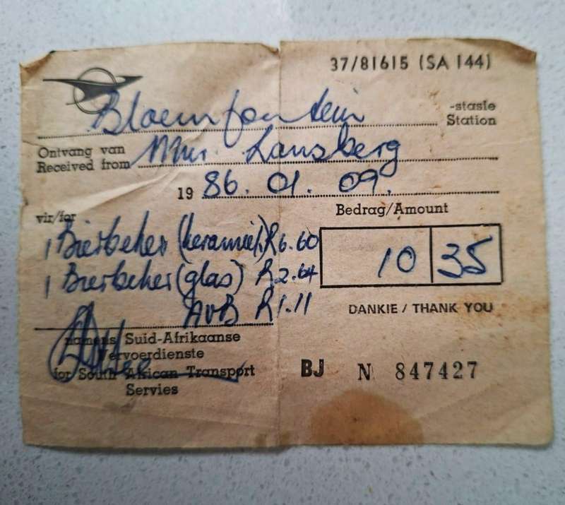 1986 SAR Railways Receipt