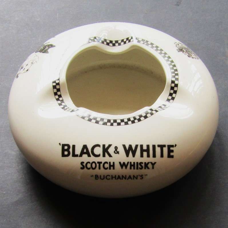 Old Black & White Scotch Whisky Ashtray - Made in England