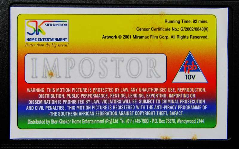 Impostor - Shane Brolly - Movie VHS Tape (2002)