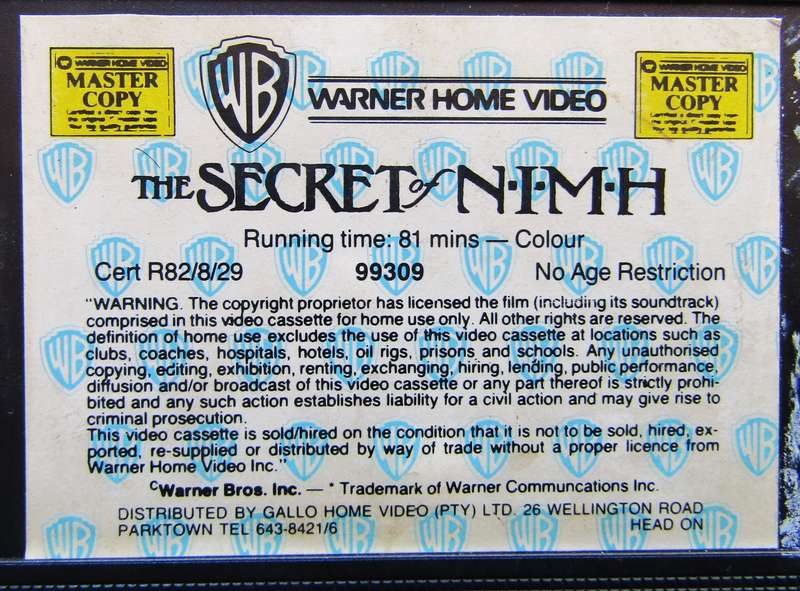 The Secret of NIMH - Movie VHS Tape (1988)