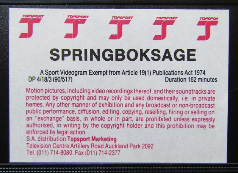 Springbok Sage - Rugby VHS Video Tape (1990)