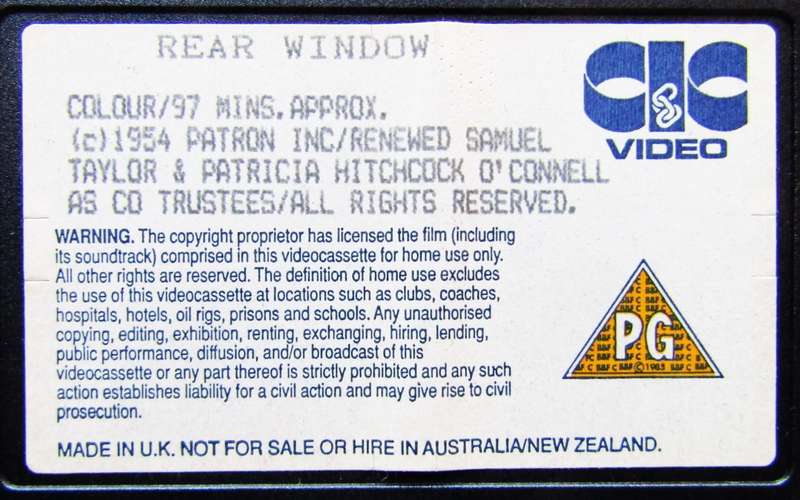 Rear Window - Alfred Hitchcock - Movie VHS Tape