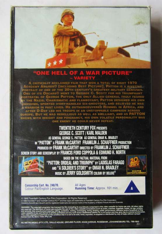 Patton - War Movie VHS Tape (1995)