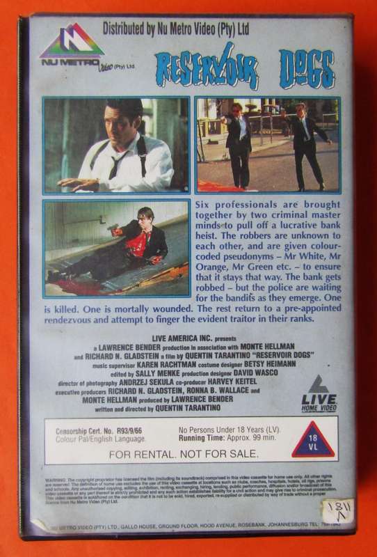 Reservoir Dogs - Quentin Tarantino - Movie VHS Tape (1993)