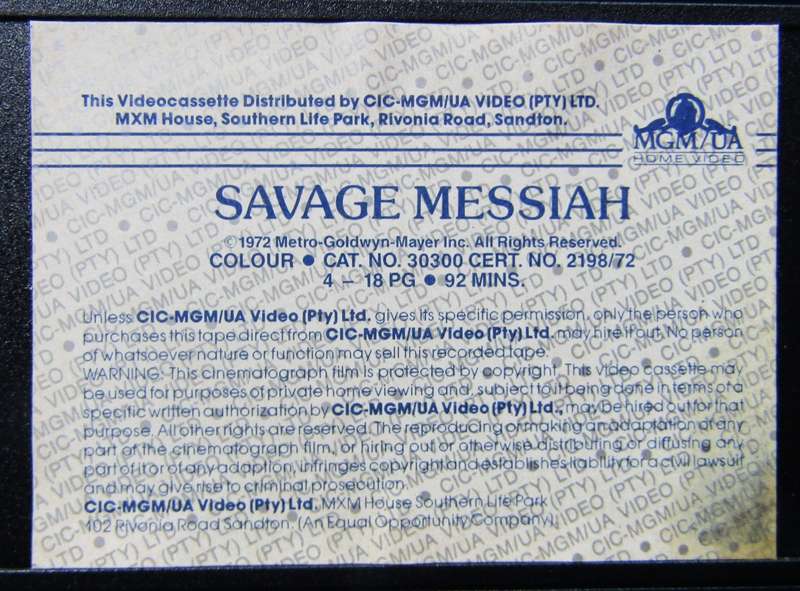 Savage Messiah - Movie VHS Tape (1972)