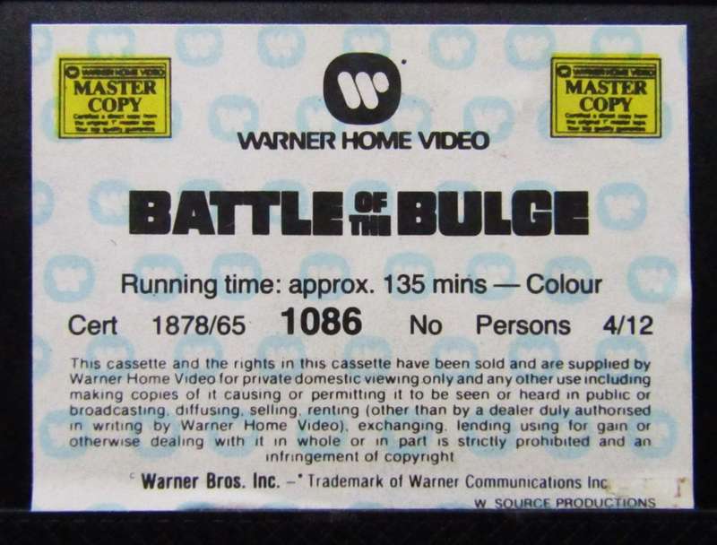 Battle of the Bulge - War Movie VHS Tape (1985)