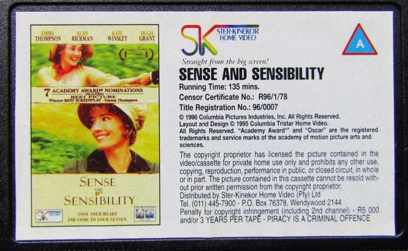 Sense and Sensibility - Emma Thompson - Movie VHS Tape (1996)