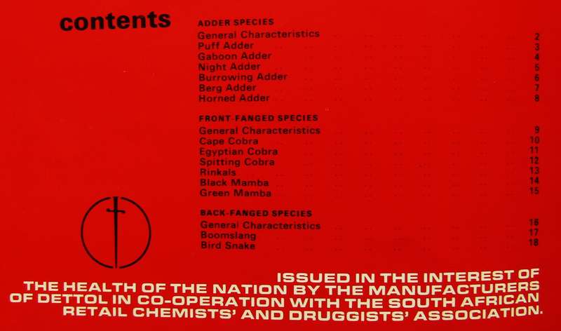 Old SA Dangerous Snakes & Treatment of Bites Information Booklet