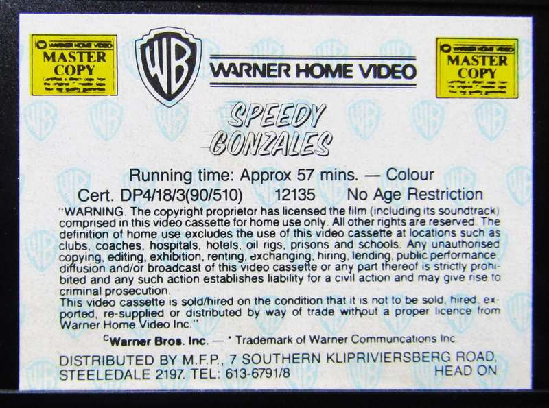 Speedy Gonzales - Looney Tunes - Cartoon VHS Tape (1990)