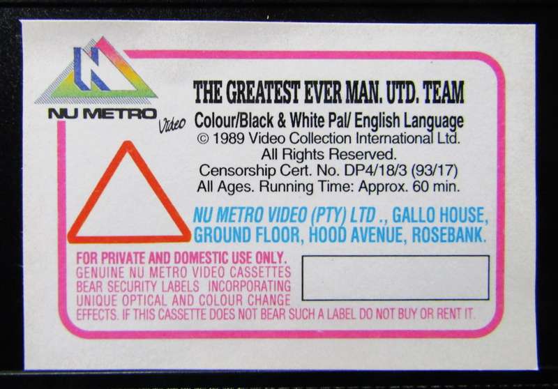 The Greatest Ever Manchester United Team - VHS Video Tape (1993)