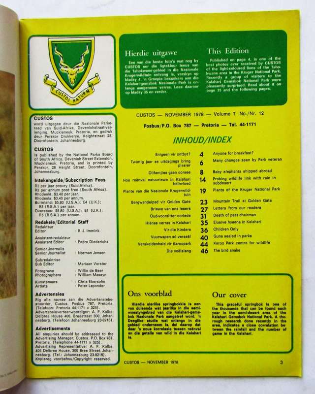 4 Custos National Parks Board Magazines from 1978