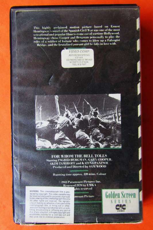 For Whom the Bell Tolls - War Movie VHS Tape
