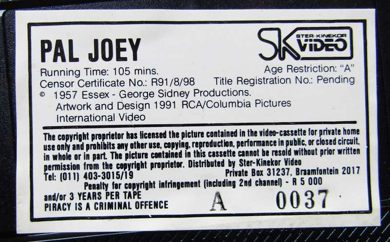 Pal Joey - Frank Sinatra - Movie VHS Tape (1991)