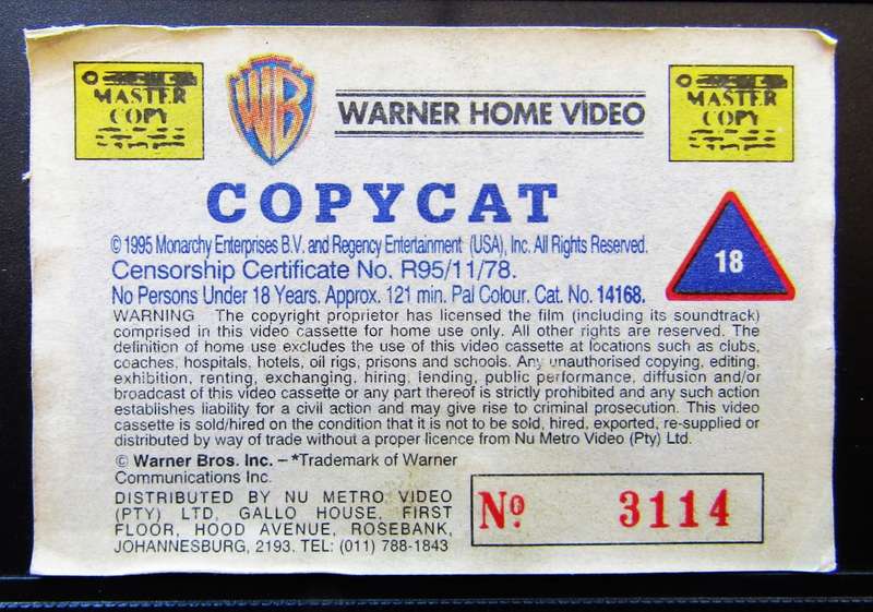 Copycat - Sigourney Weaver - Movie VHS Tape (1995)