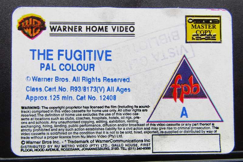 The Fugitive - Harrison Ford - Movie VHS Tape (1993)