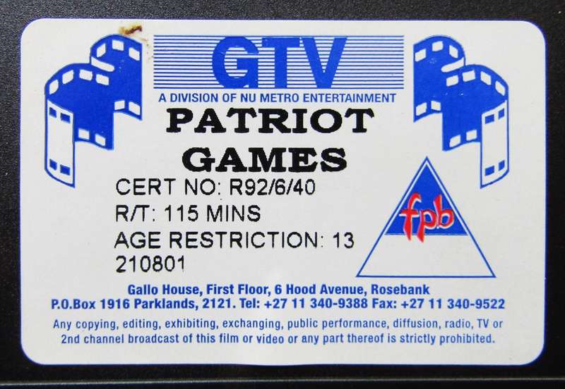 Patriot Games - Harrison Ford - Movie VHS Tape (1992)