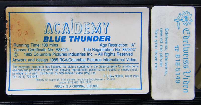 Blue Thunder - Helicopter Action Movie VHS Tape (1985)