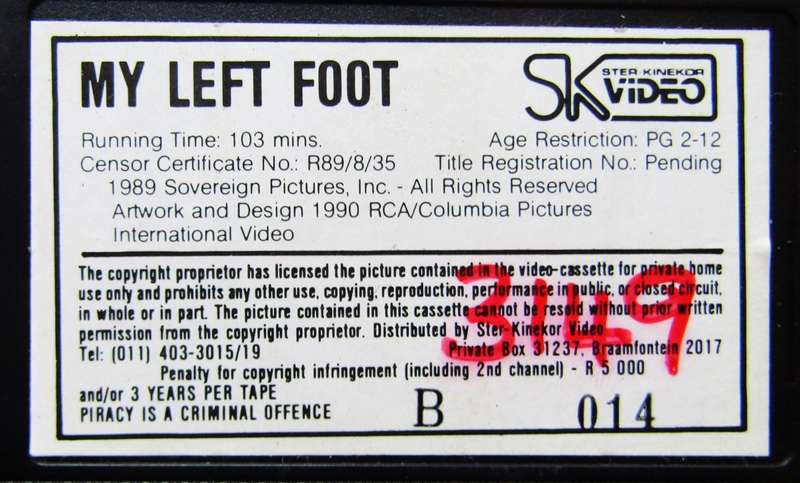 My Left Foot - Daniel Day Lewis - Movie VHS Tape (1990)