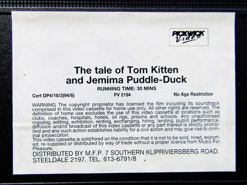 Tom Kitten and Jemima Puddle Duck - Beatrix Potter - VHS Tape (1992)