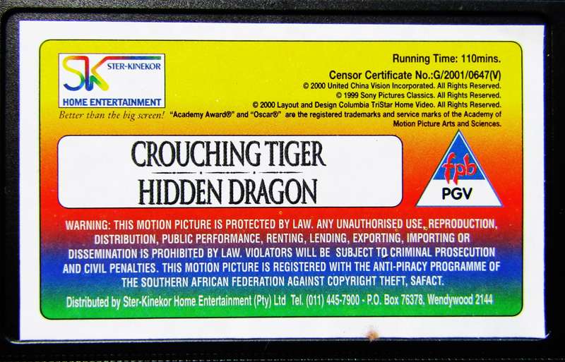 Crouching Tiger Hidden Dragon - Movie VHS Tape (2001)