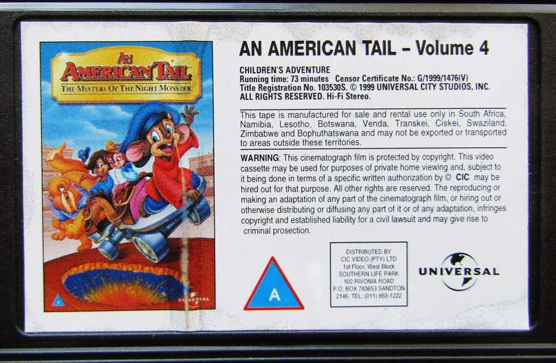 An American Tail - Volume 4 - Movie VHS Tape (1999)
