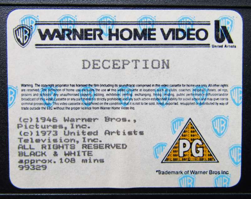 Deception - Bette Davis - Movie VHS Tape (1988)