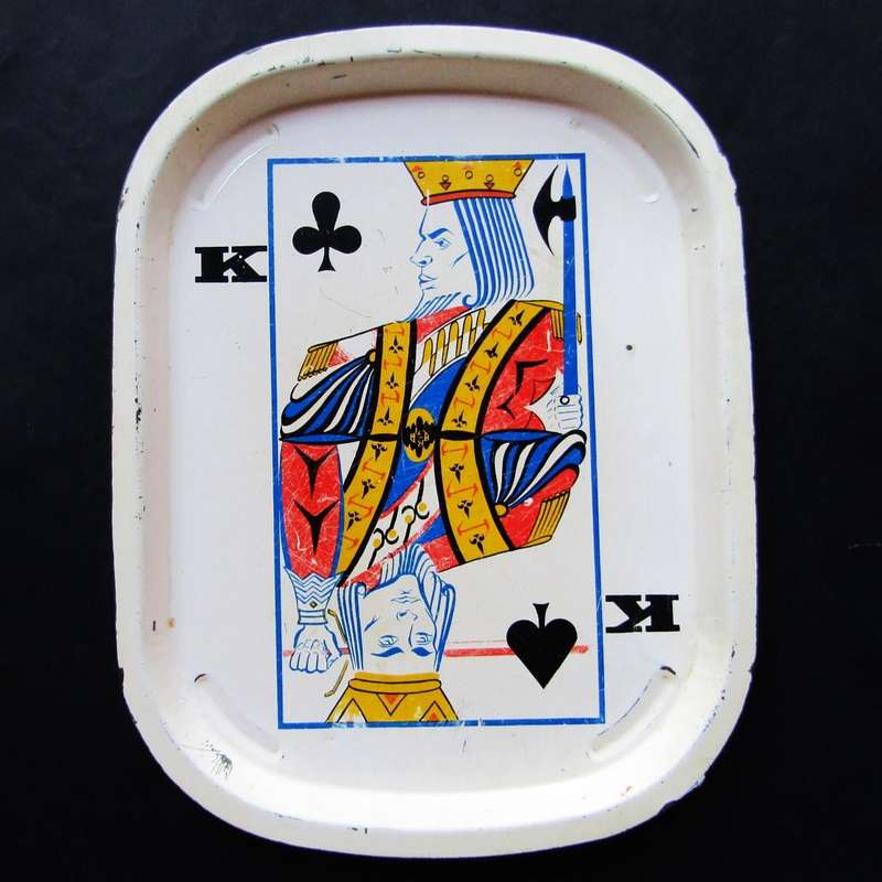 Old Black King Casino Card Metal Bar Tray