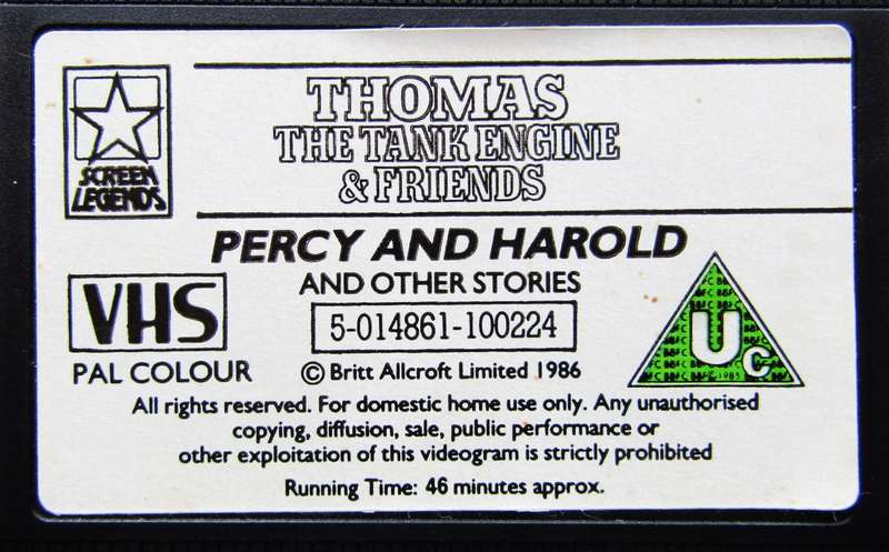 Thomas the Tank Engine & Friends - Percy and Harold - VHS Tape (1986)