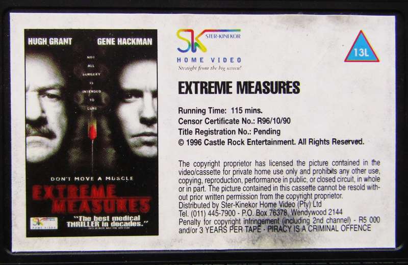 Extreme Measures - Hugh Grant - Movie VHS Tape (1996)