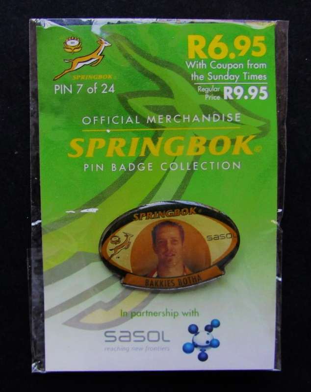 Bakkies Botha Springbok Rugby Pin Badge